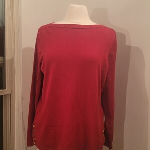 Susan Graver Red Long Sleeve Top with Button Accents